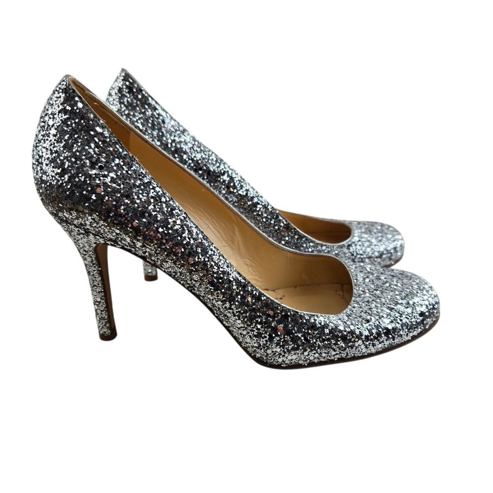 Kate Spade Karolina Glitter Pumps Heels Women 9.5‎ Silver Round Toe Formal Bling